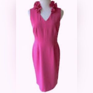 Kasper Vintage Rose Azalea Pink Ruffle V-neck Sleeveless Sheath Dress